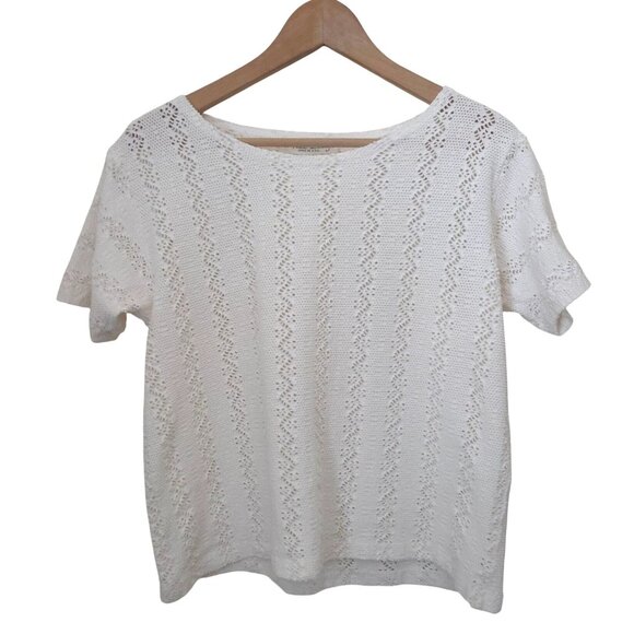 Alice Design Tops - Vintage ALICE DESIGN White Lace Knit Short Sleeve Top Size M - Made In USA